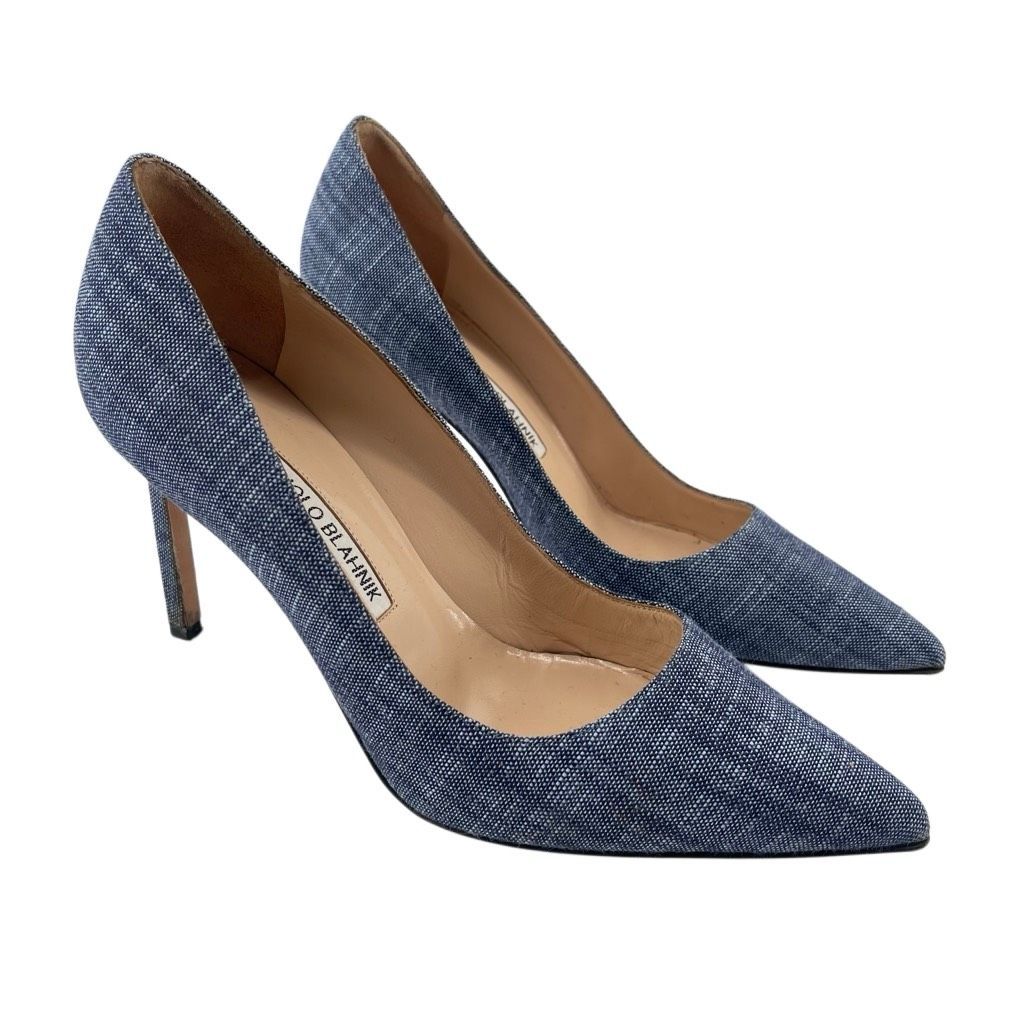 Manolo Blahnik Bb 105 Denim Blue Pointed Toe Stiletto Pumps Eu 36.5 Us 6.5
